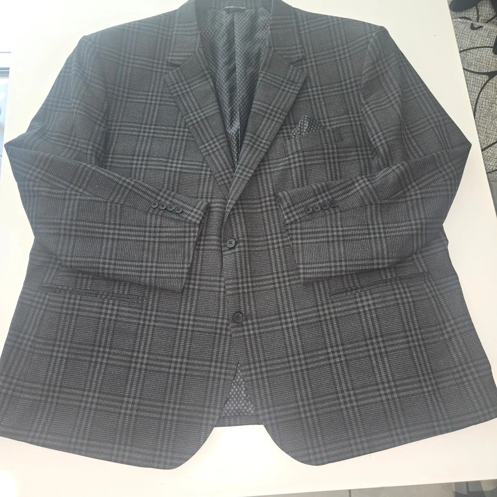 Oak Hill DXL Mens Grey Glen Plaid Blazer Jacket 3XL 54R 56R Two Button Stretch